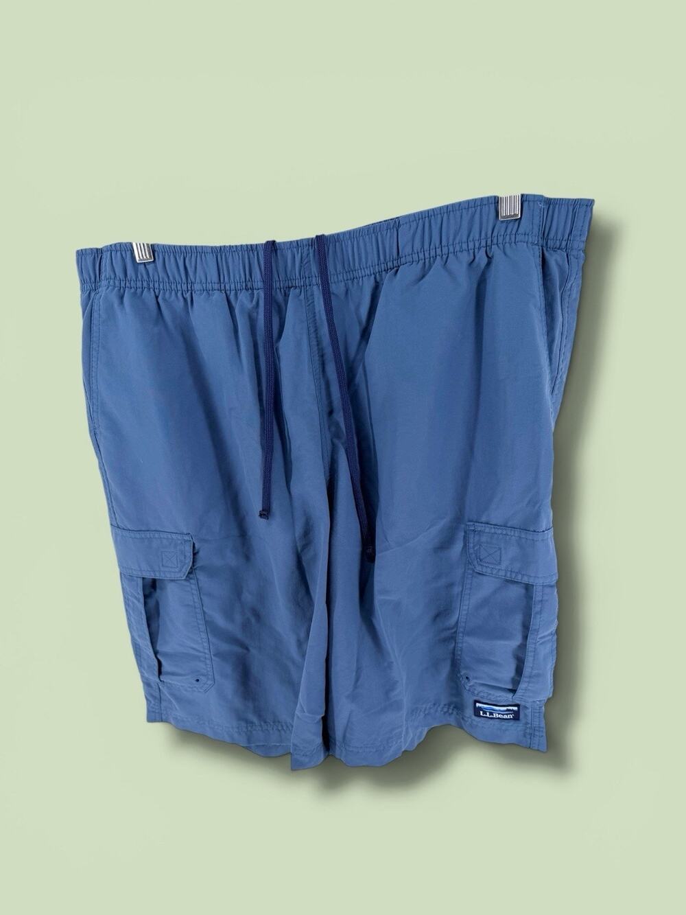 LL Bean Men's XL Cargo Shorts Slate Blue Nylon Elastic Waist‎ Quick Dry Outdoor